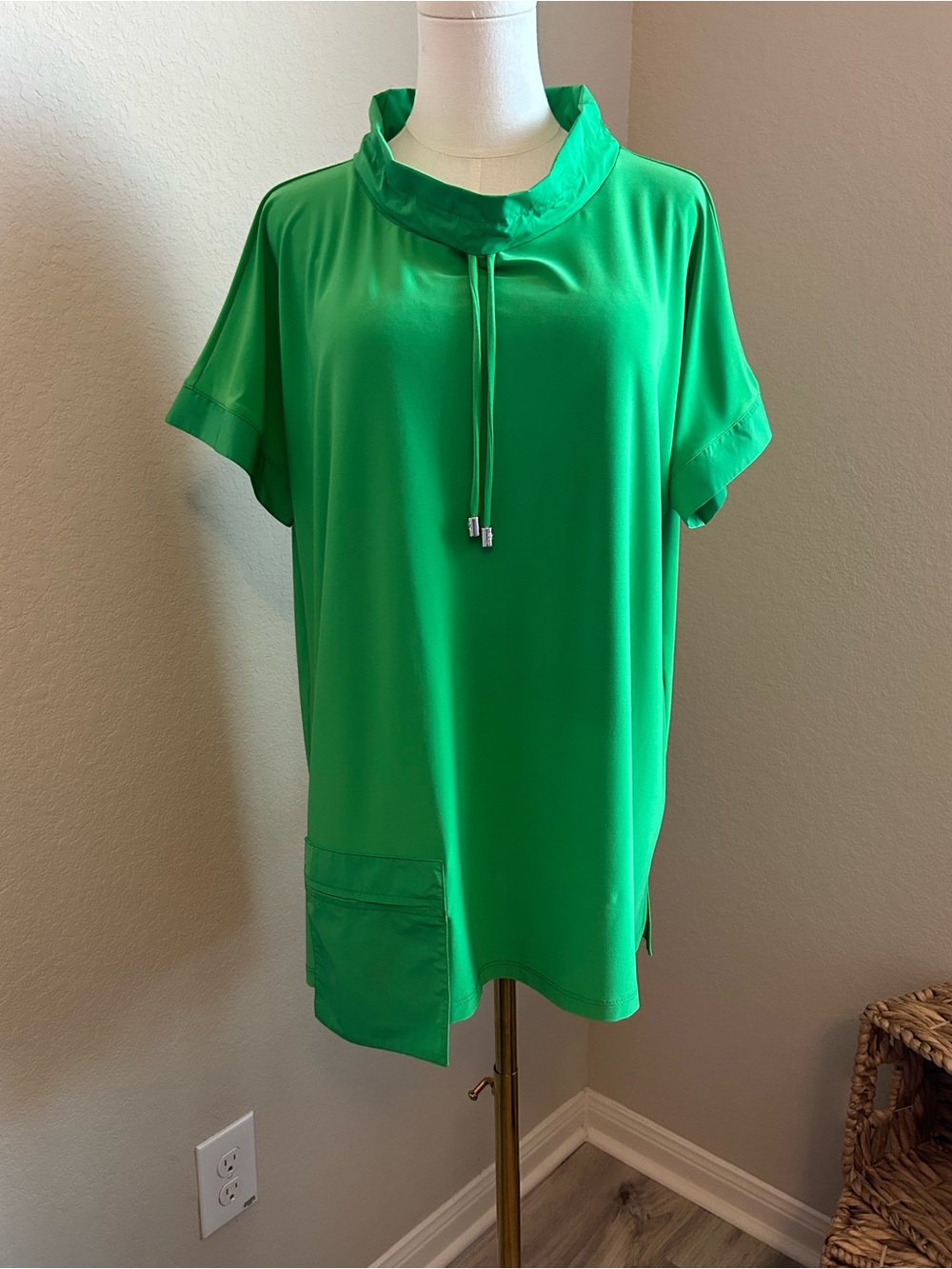 Joseph Ribkoff Bright Green Short Sleeve Drawstring Neck Tunic